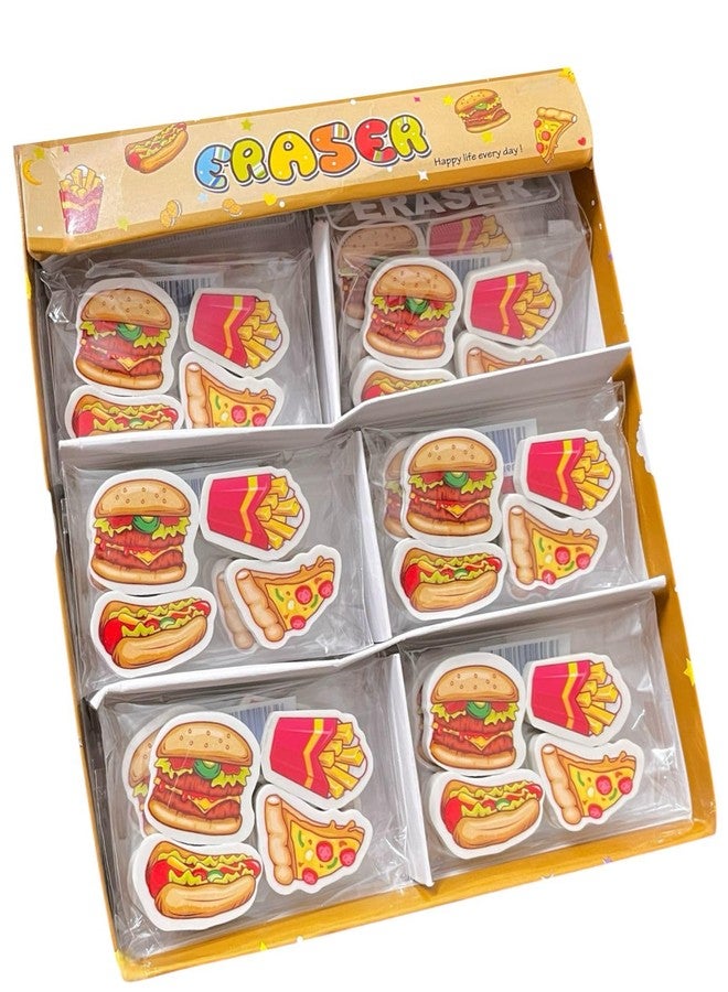 Le Delite Fast Food Themed Erasers for Kids, 12 Pack Set with Burger Pizza Fries Design, Return Gift Stationery - Image 1